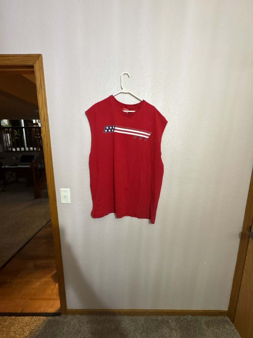 Sonoma Life+Style Men's Red Sleeveless Muscle Tank Top with USA American Flag Gr